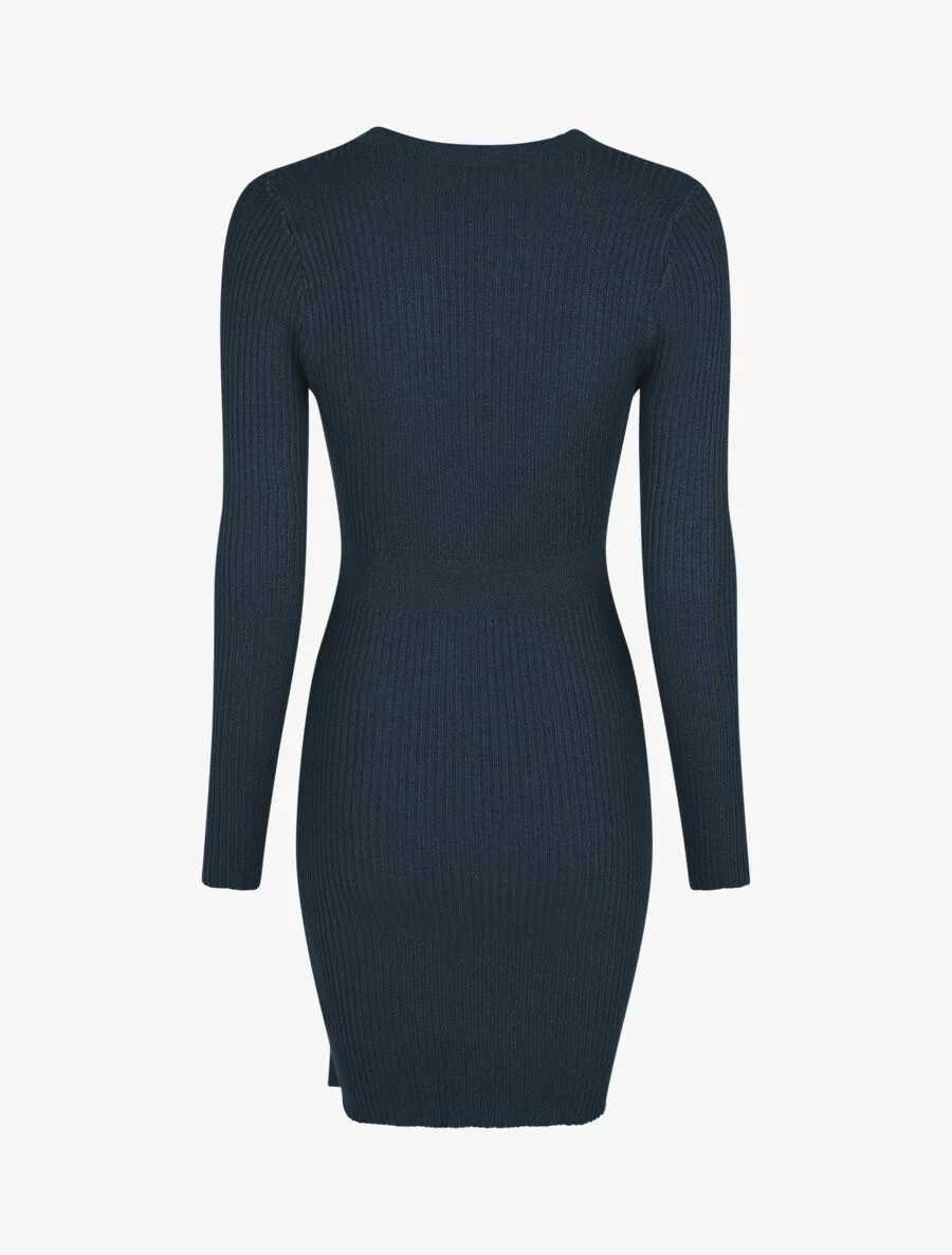 Geribde jurk met wikkelhals - Donkerblauw - Image 2