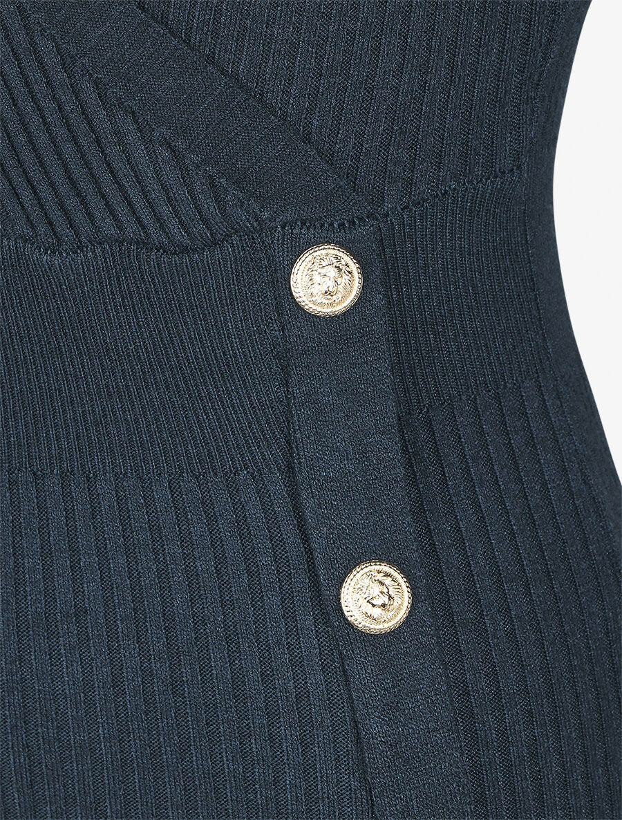 Geribde jurk met wikkelhals - Donkerblauw - Image 3