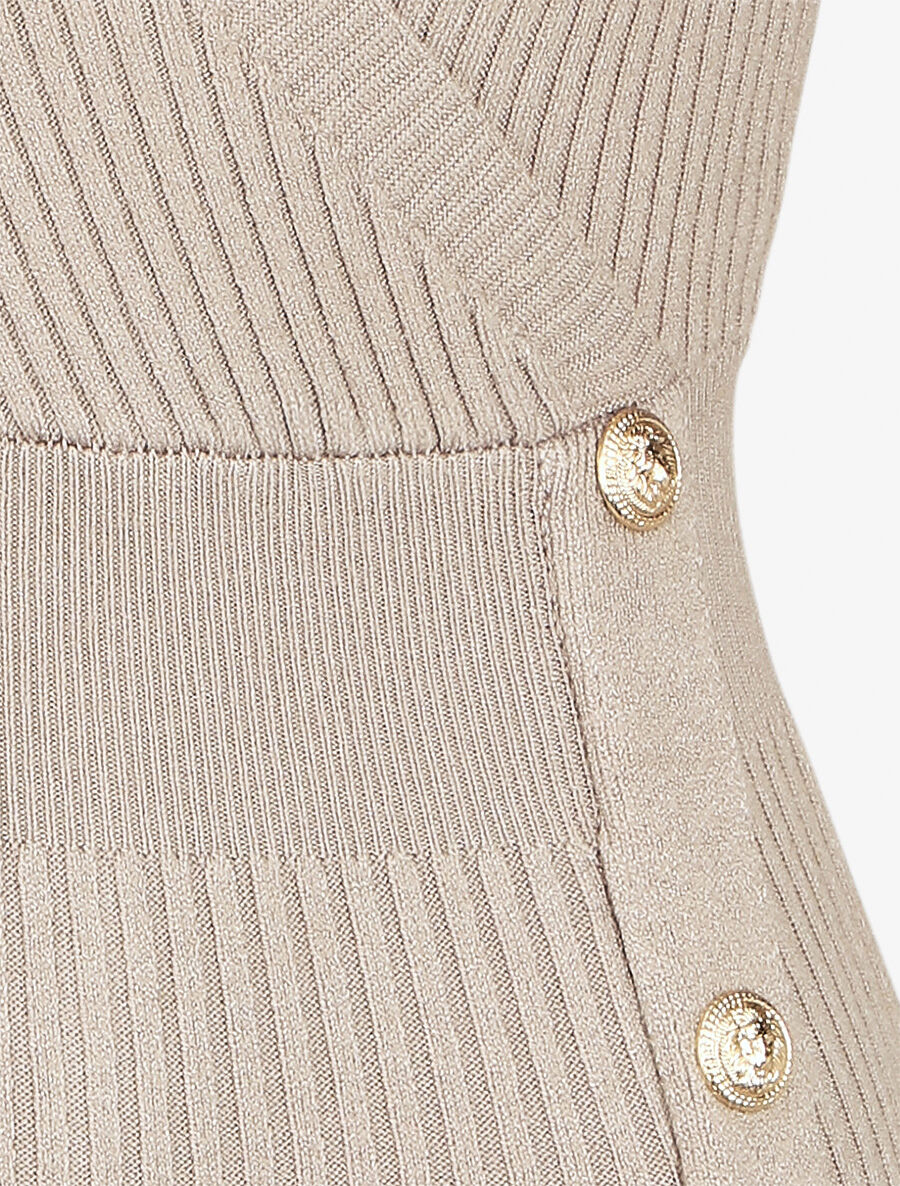 Geribde jurk met wikkelhals - Taupe - Image 3