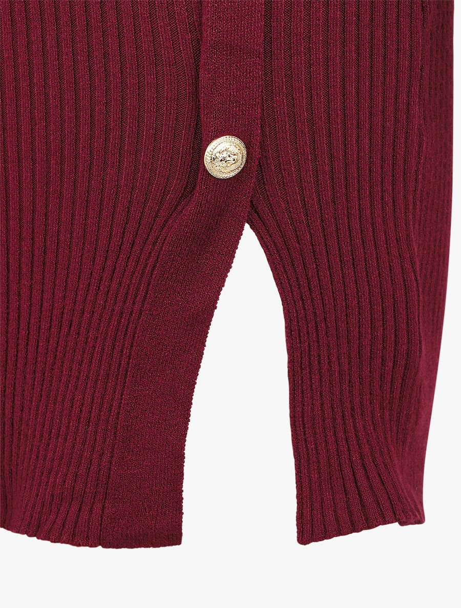 Geribde jurk met wikkelhals - bordeauxrood - Image 3