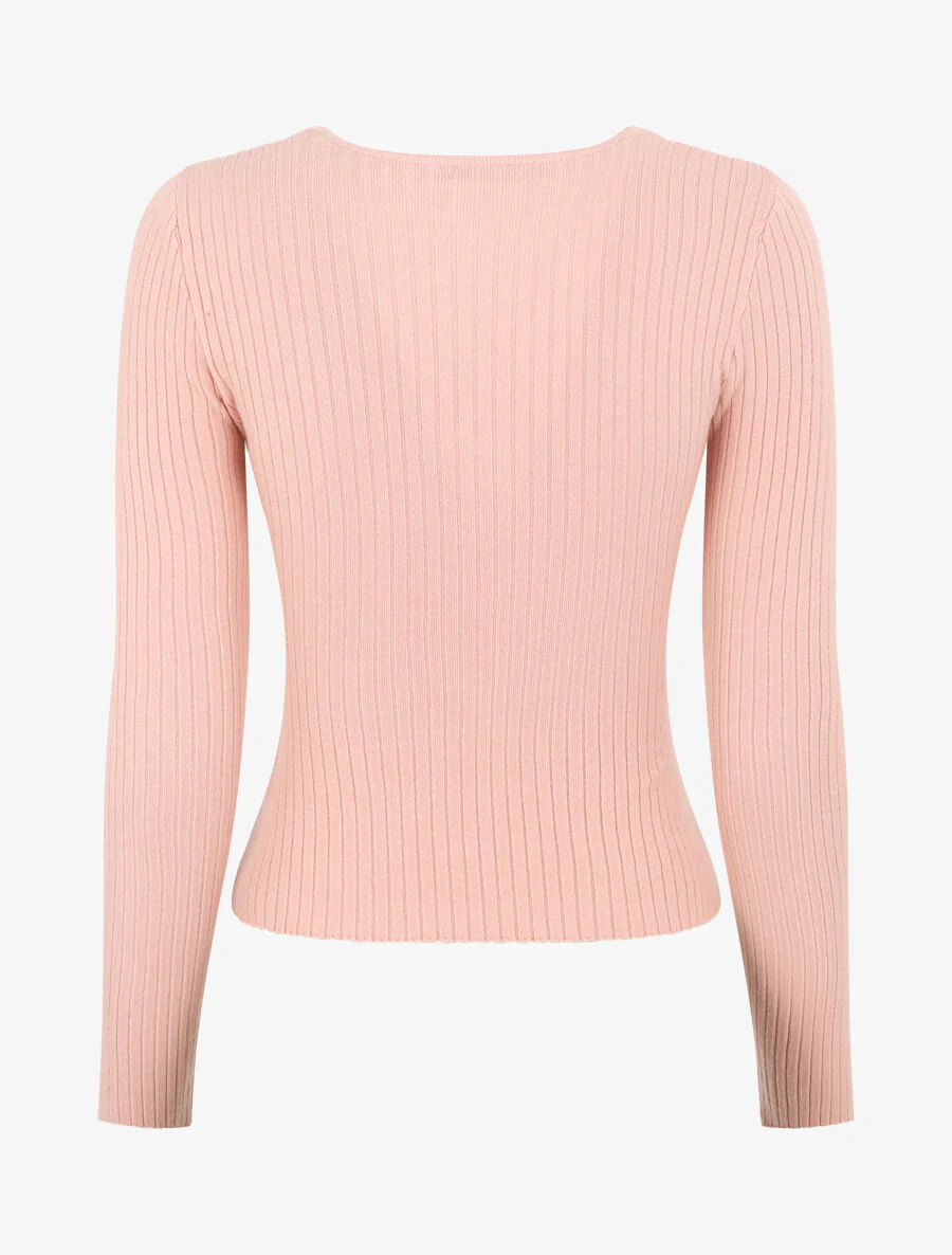 Geribde. nauwsluitende trui met overslagkraag - Roze - Image 2