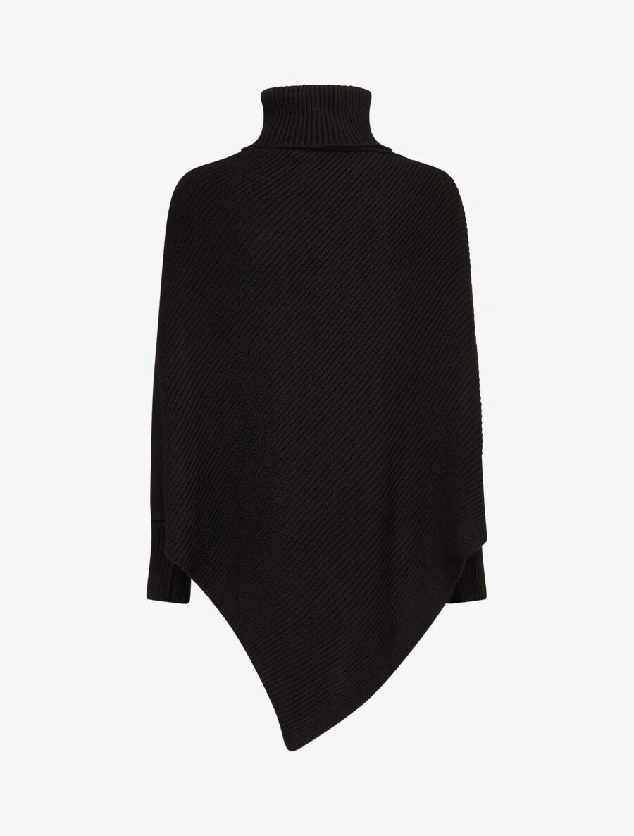 Geribde poncho met col - Zwart - Image 2