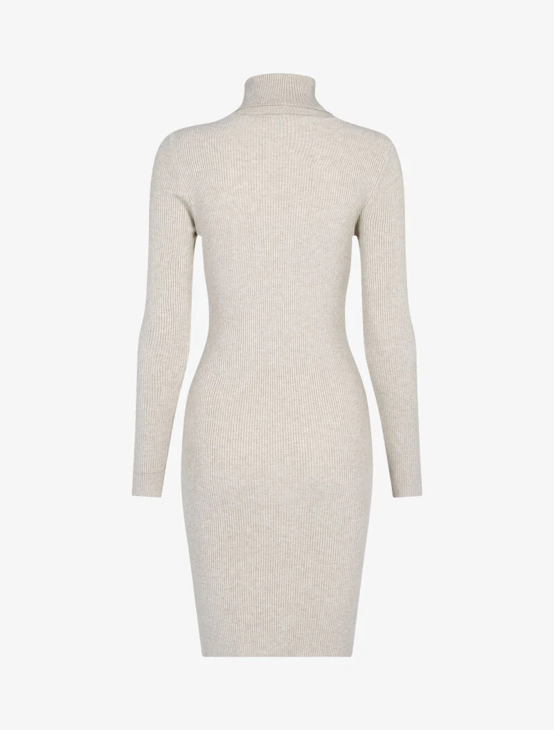 Geribde coltrui-jurk - taupe - Image 2