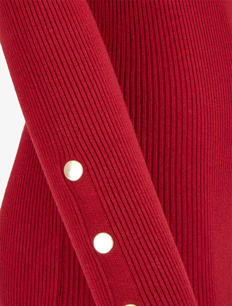 Geribde trui met opstaande kraag - Rood - Image 3