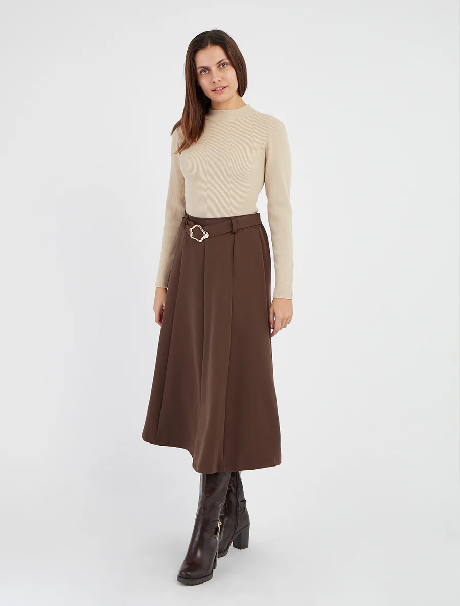Geribde trui met opstaande kraag - Beige - Image 5