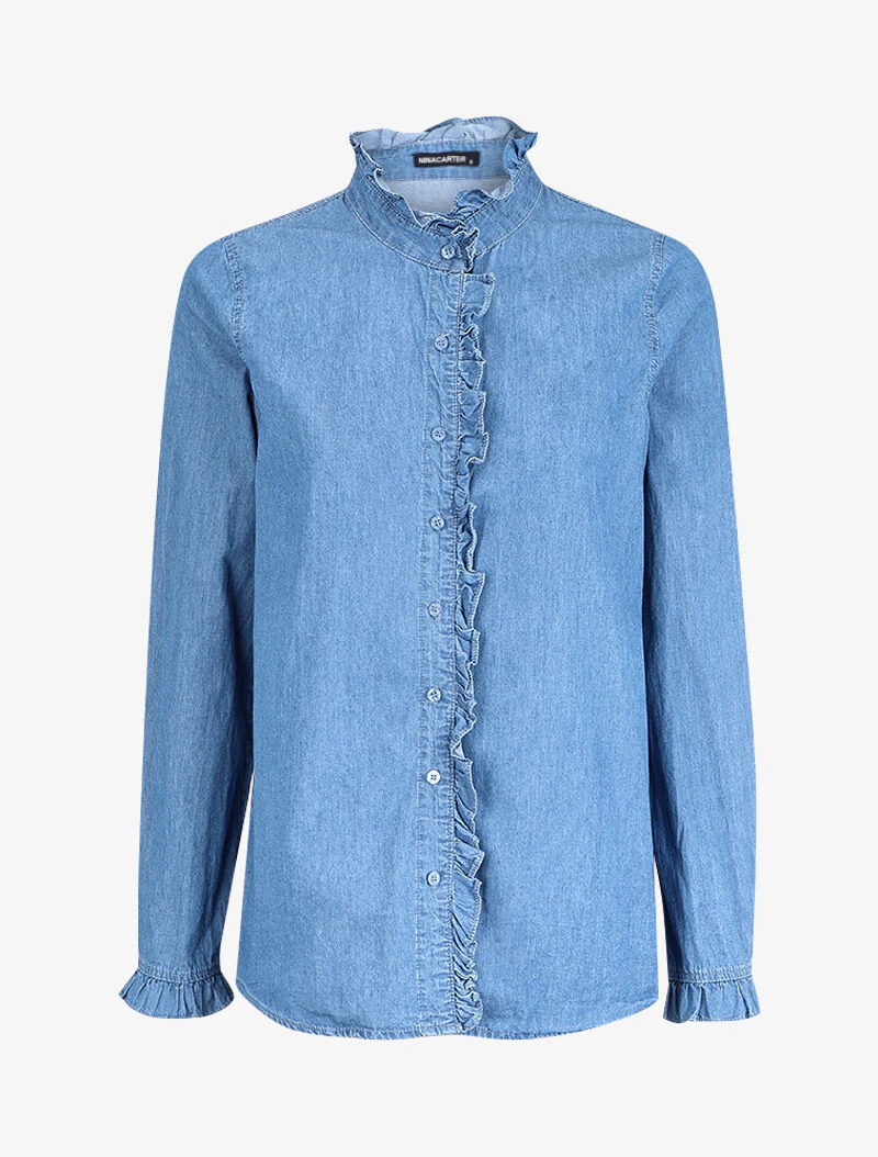 Gerimpeld denim overhemd - Blauw denim