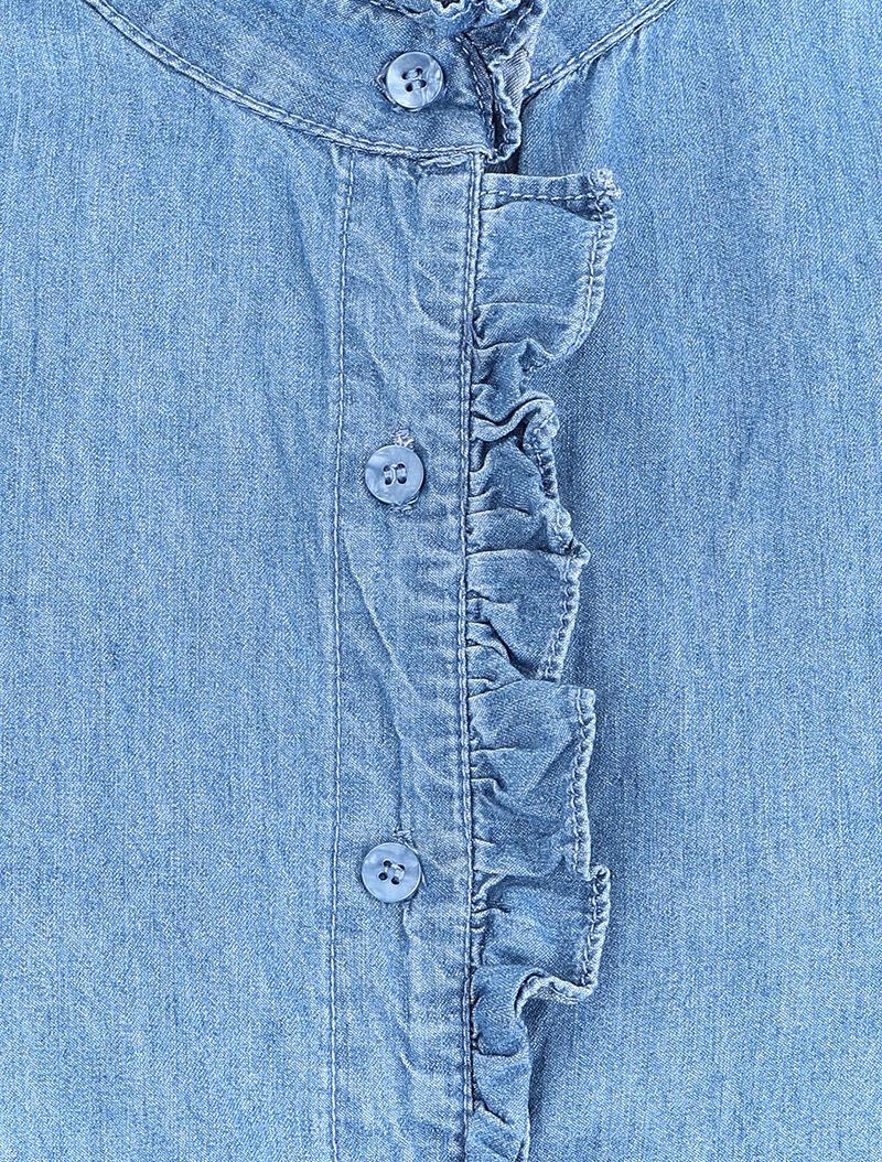 Gerimpeld denim overhemd - Blauw denim - Image 3