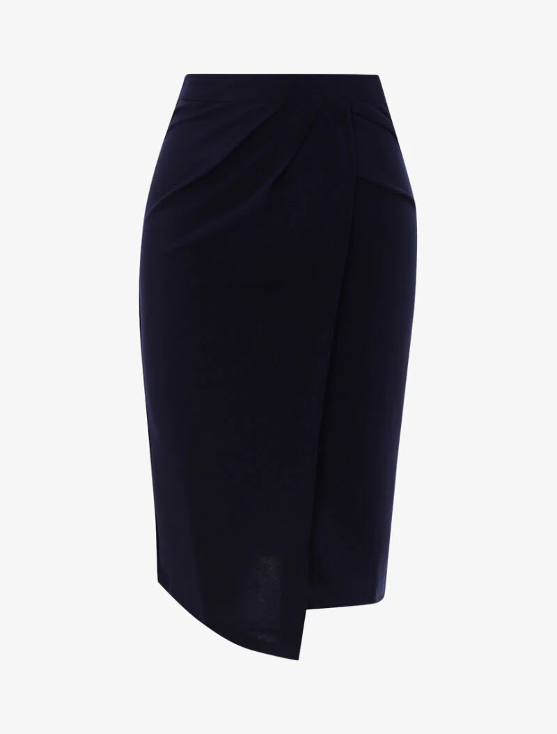 Rok met plooien en asymmetrische zoom - marineblauw