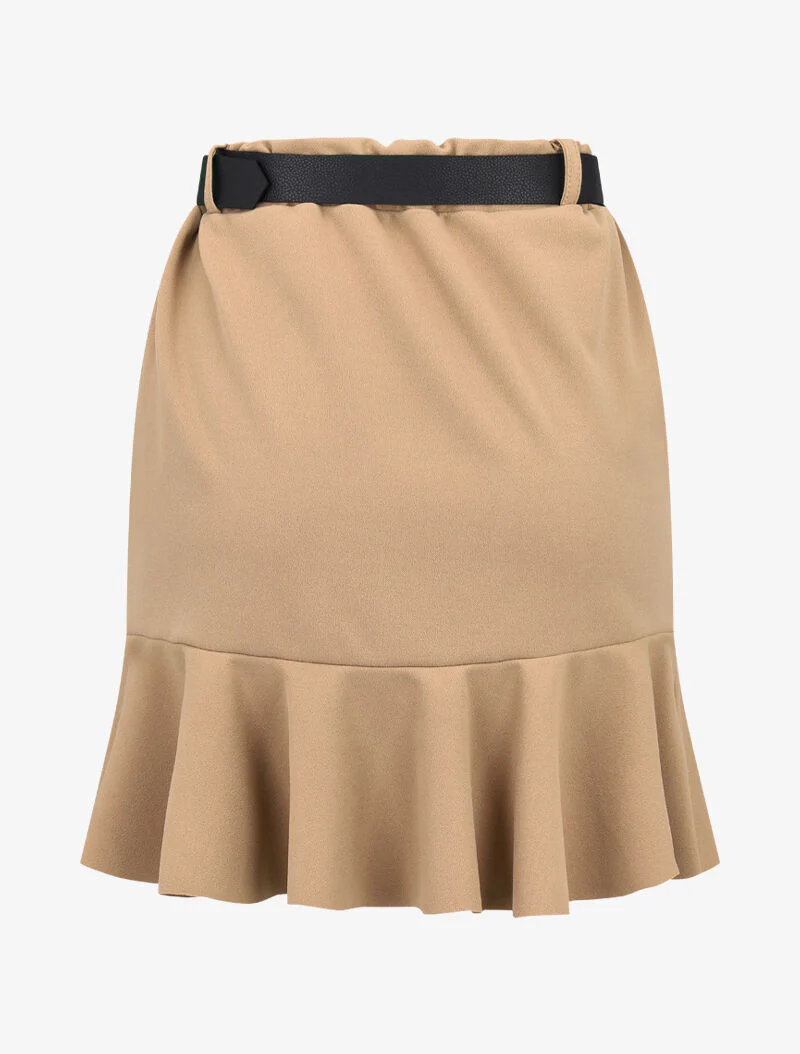 Gerimpelde rok met imitatieleren riem - kameel - Image 2