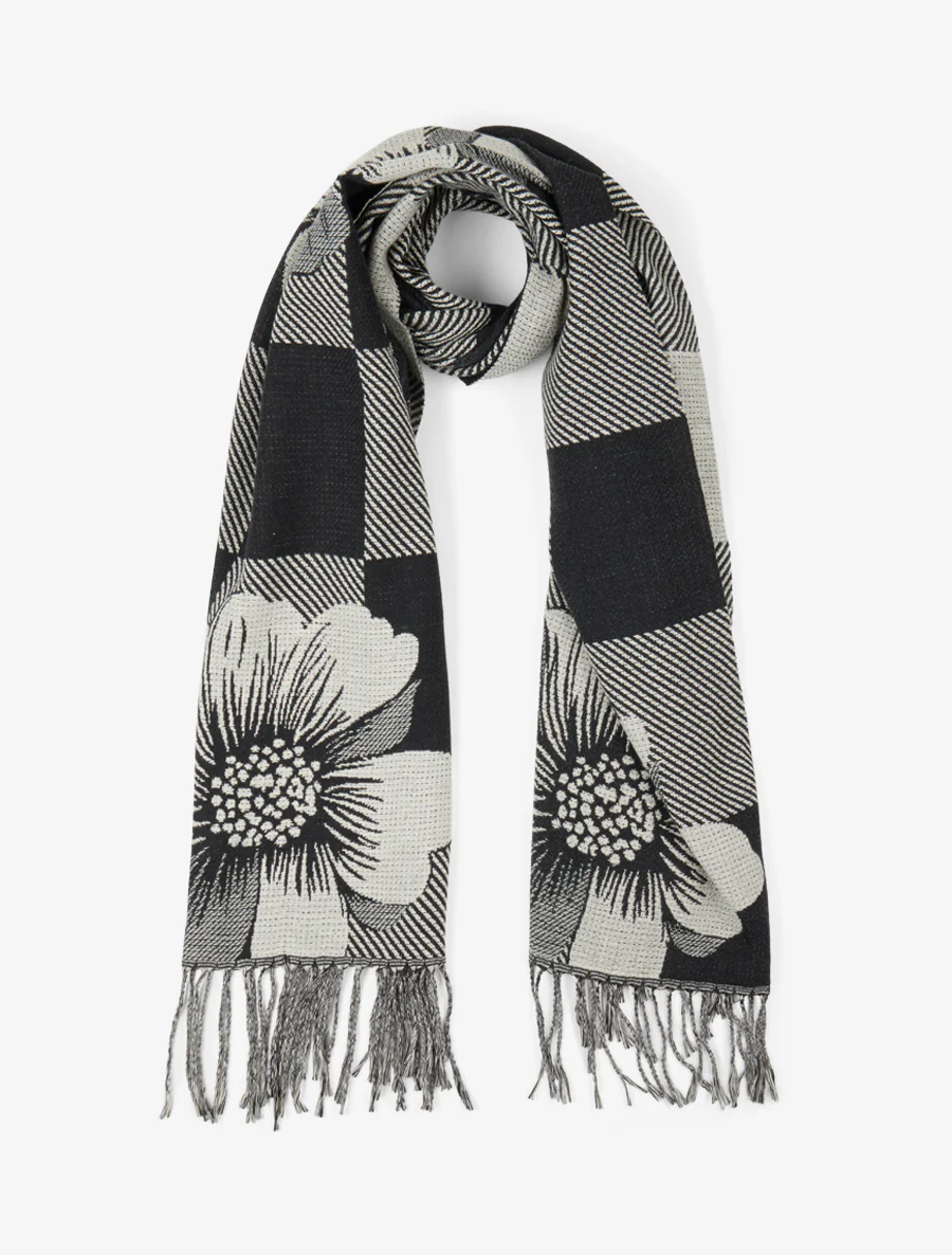 Geruite en bloemen sjaal - Zwart