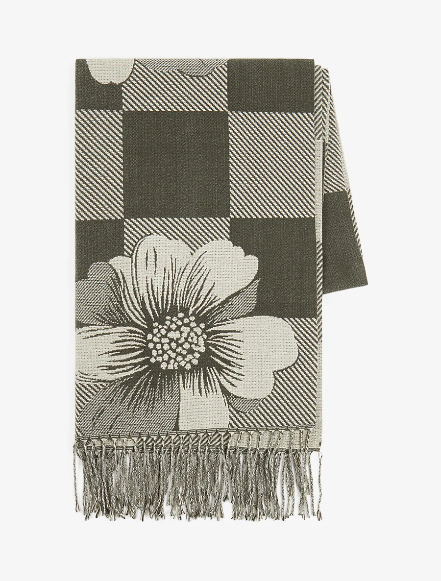 Geruite en bloemen sjaal - Kaki - Image 2