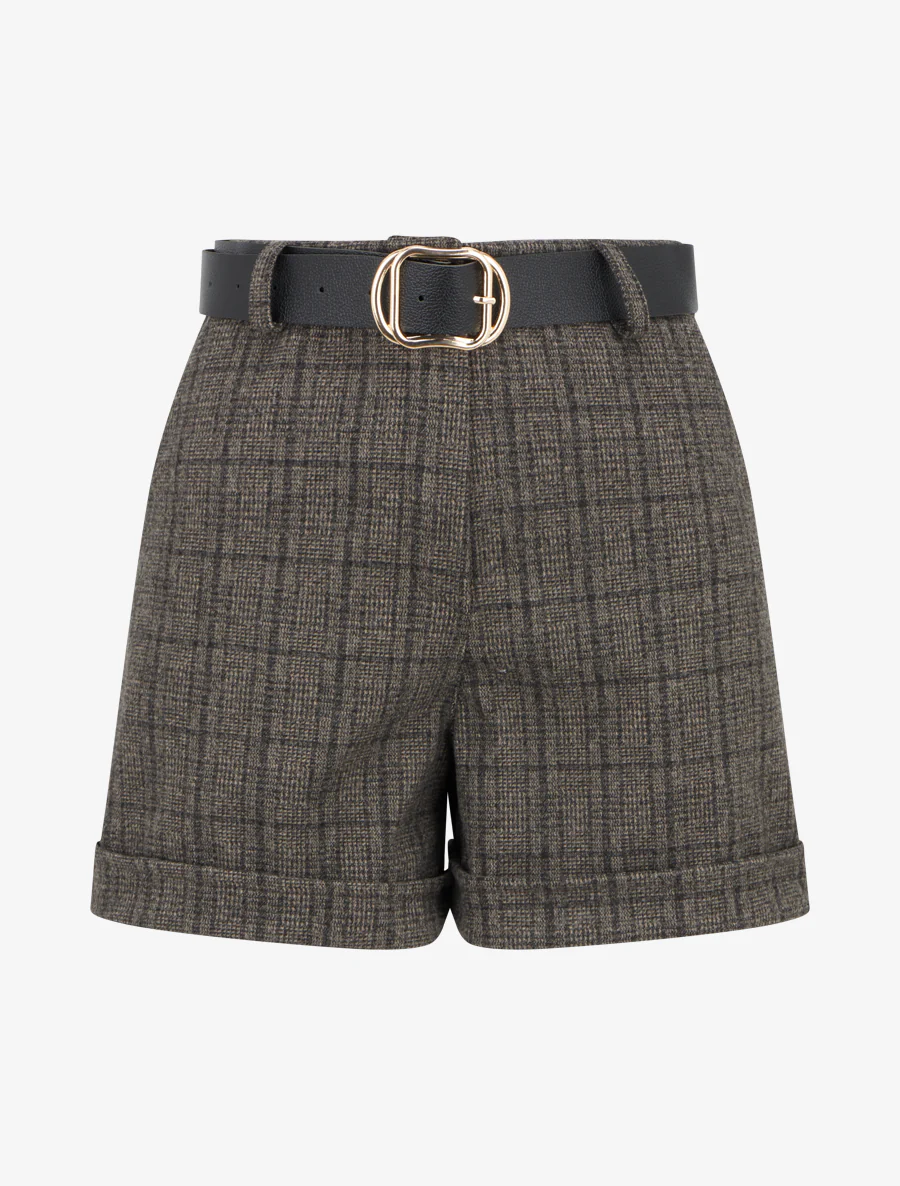 Geruite short met omgeslagen zoom - Zwart