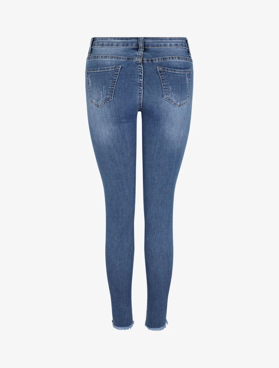 Gescheurde jeans met recht gesneden randen - blauw - Image 4