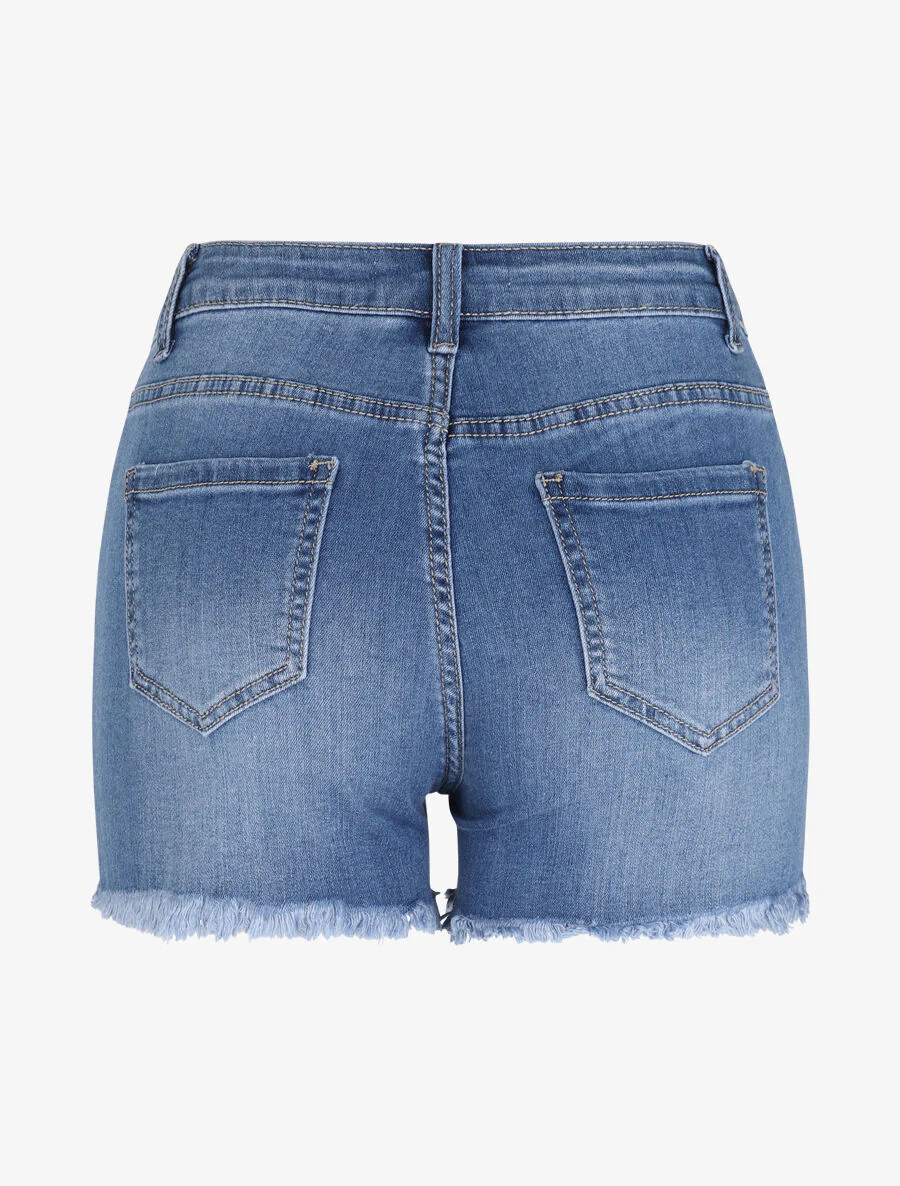 Gescheurde jeansshort met onafgewerkte randen - Blauw - Image 2