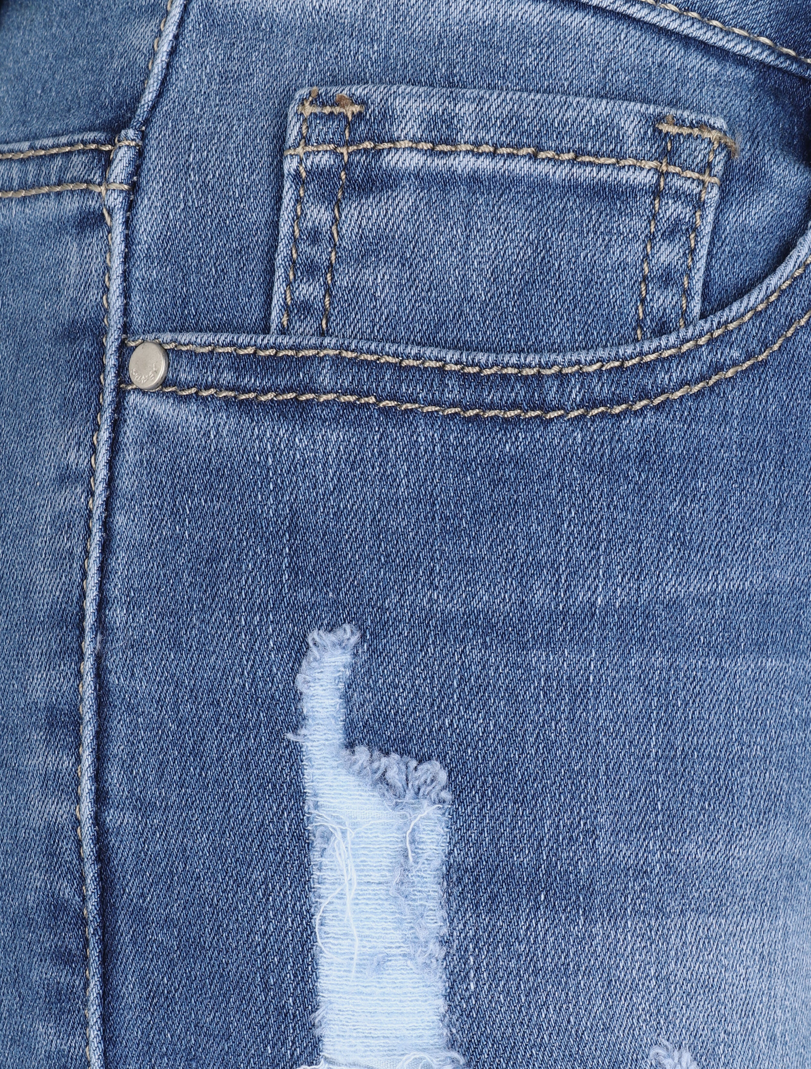 Gescheurde jeansshort met onafgewerkte randen - Blauw - Image 3