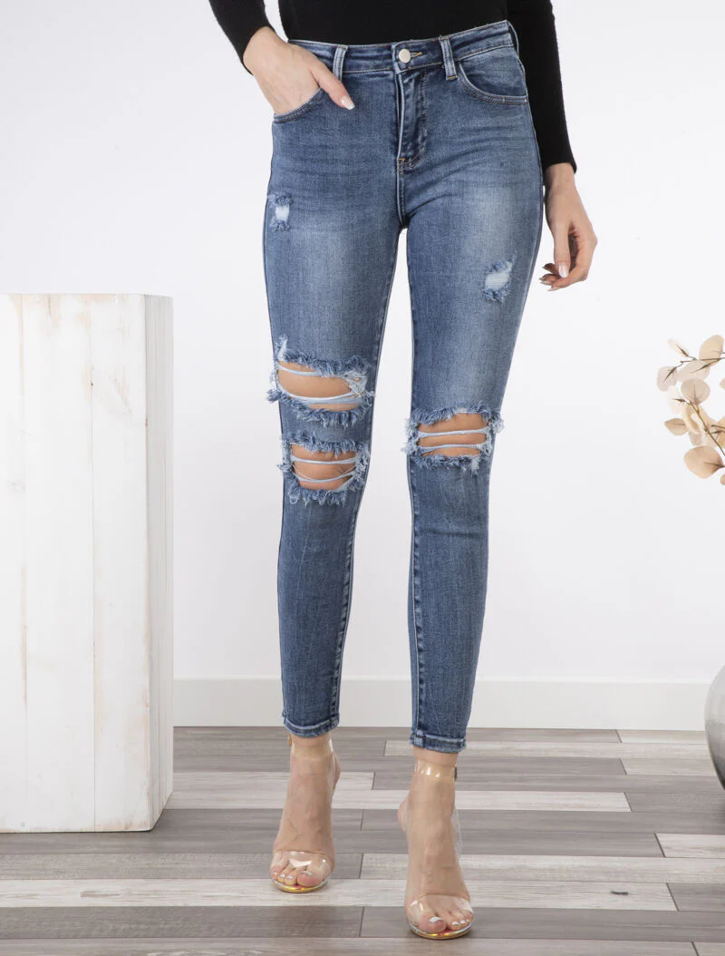 Gescheurde skinny jeans - blauw denim