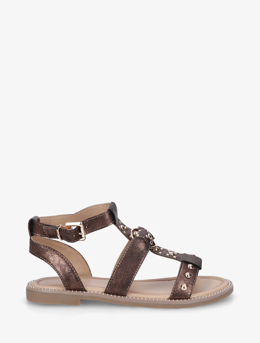 Gespikkelde platte sandalen van iriserend imitatieleer. - Bruin