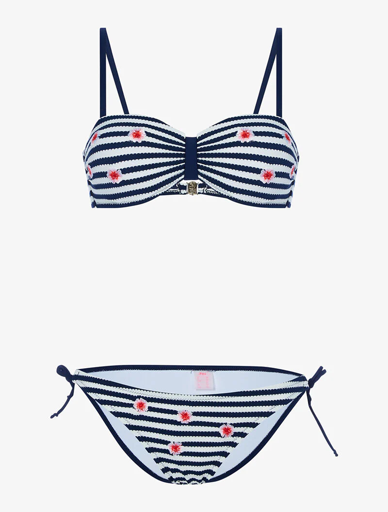 Gestreepte bloemenbikini - marineblauw