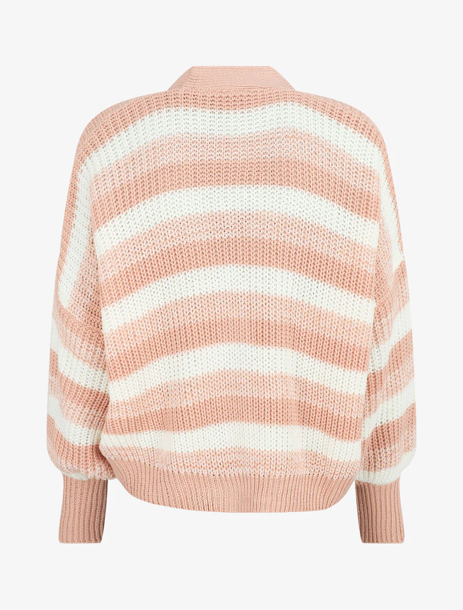 Gestreepte cardigan met geribbelde randen - Roze - Image 2
