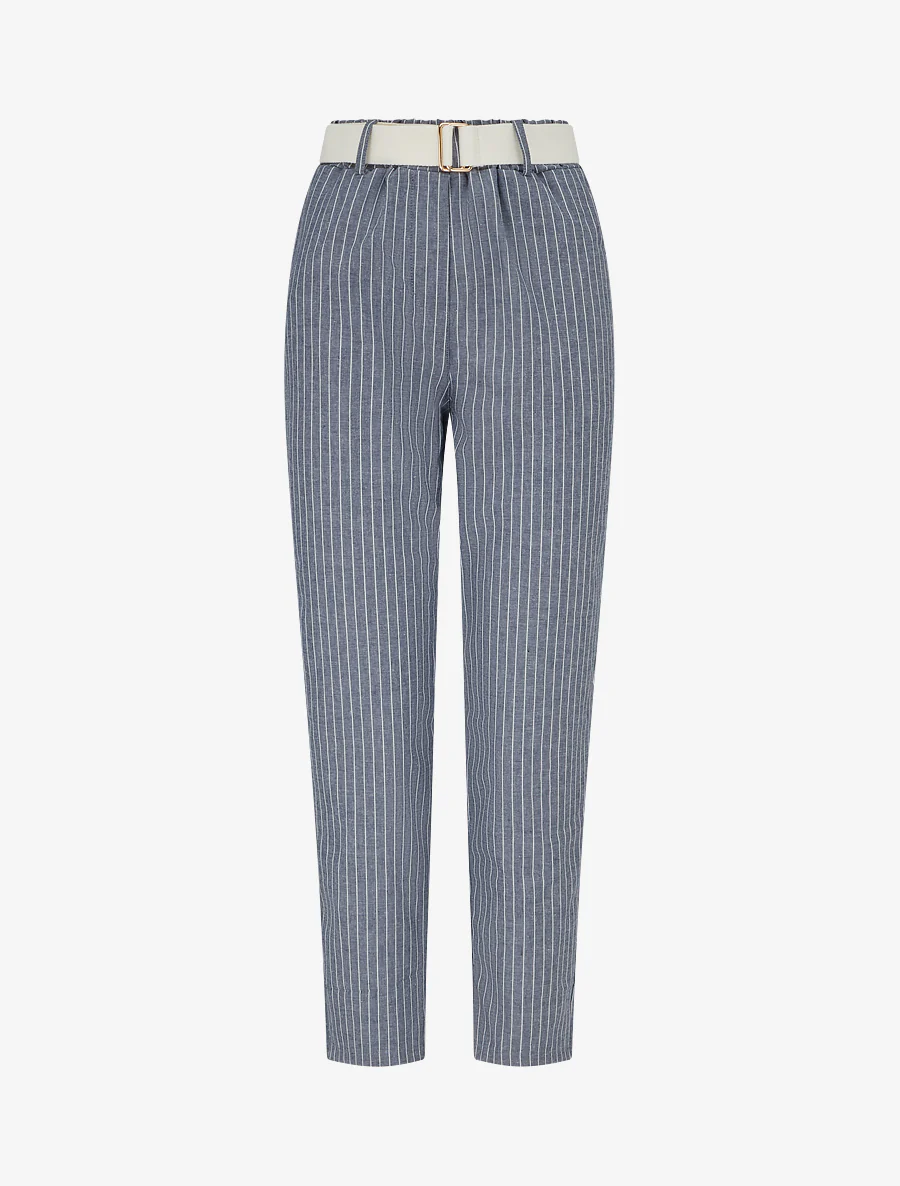 Gestreepte elastische broek - Blauwgrijs