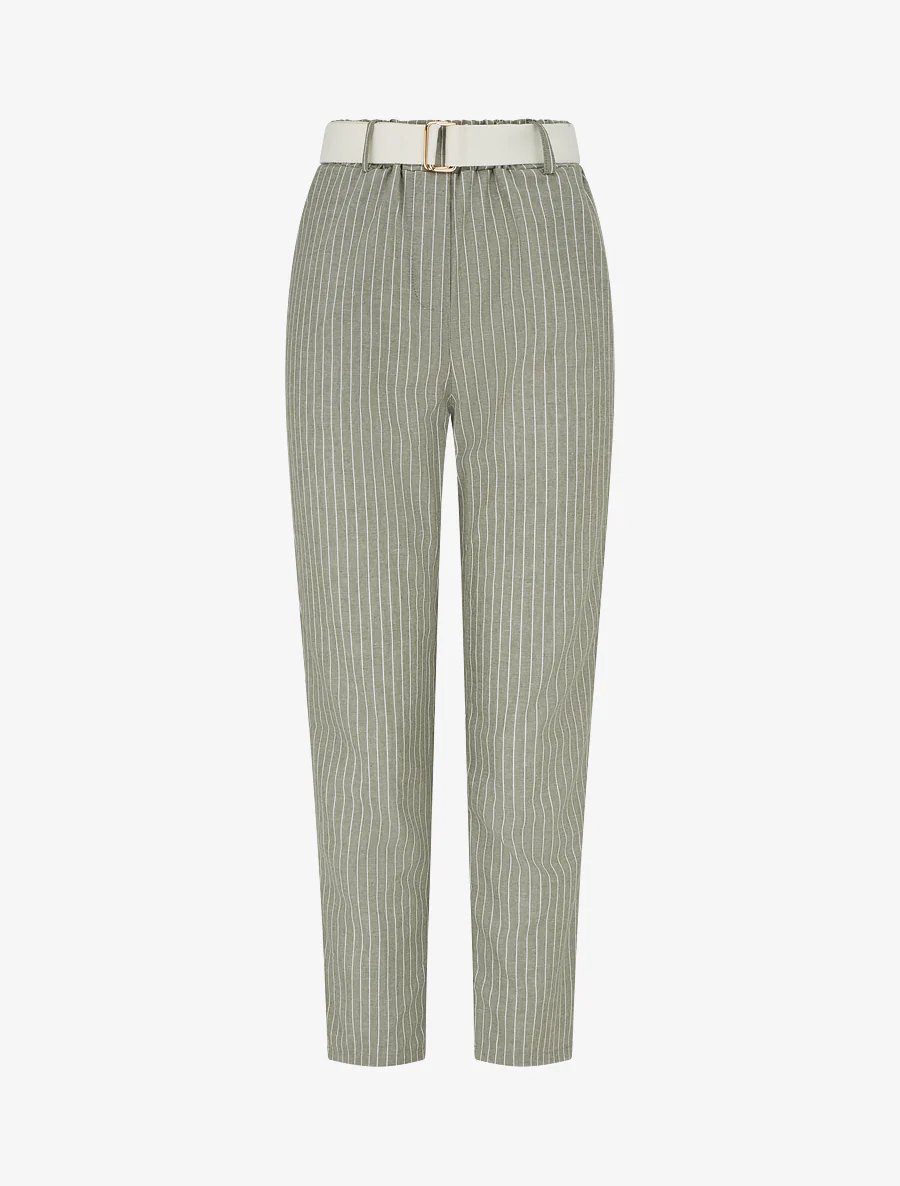 Gestreepte elastische broek - Kaki