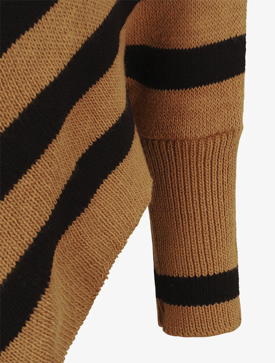 Gestreepte gebreide poncho - Camel - Image 3