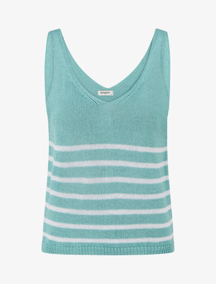 Gestreepte gebreide tanktop - Watergroen