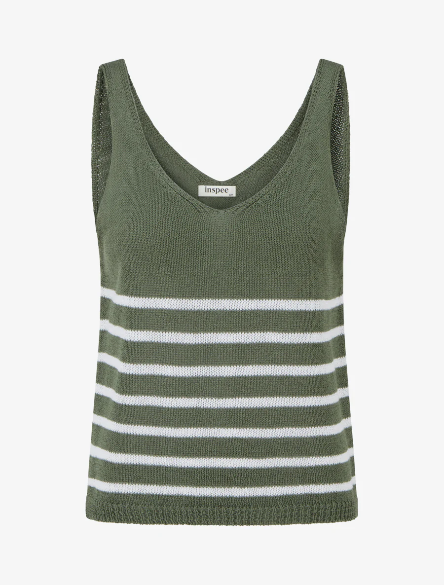 Gestreepte gebreide tanktop - Kaki