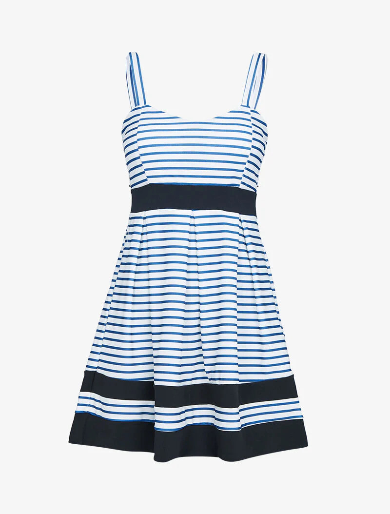 Gestreepte jurk met contrasterende strepen - marineblauw