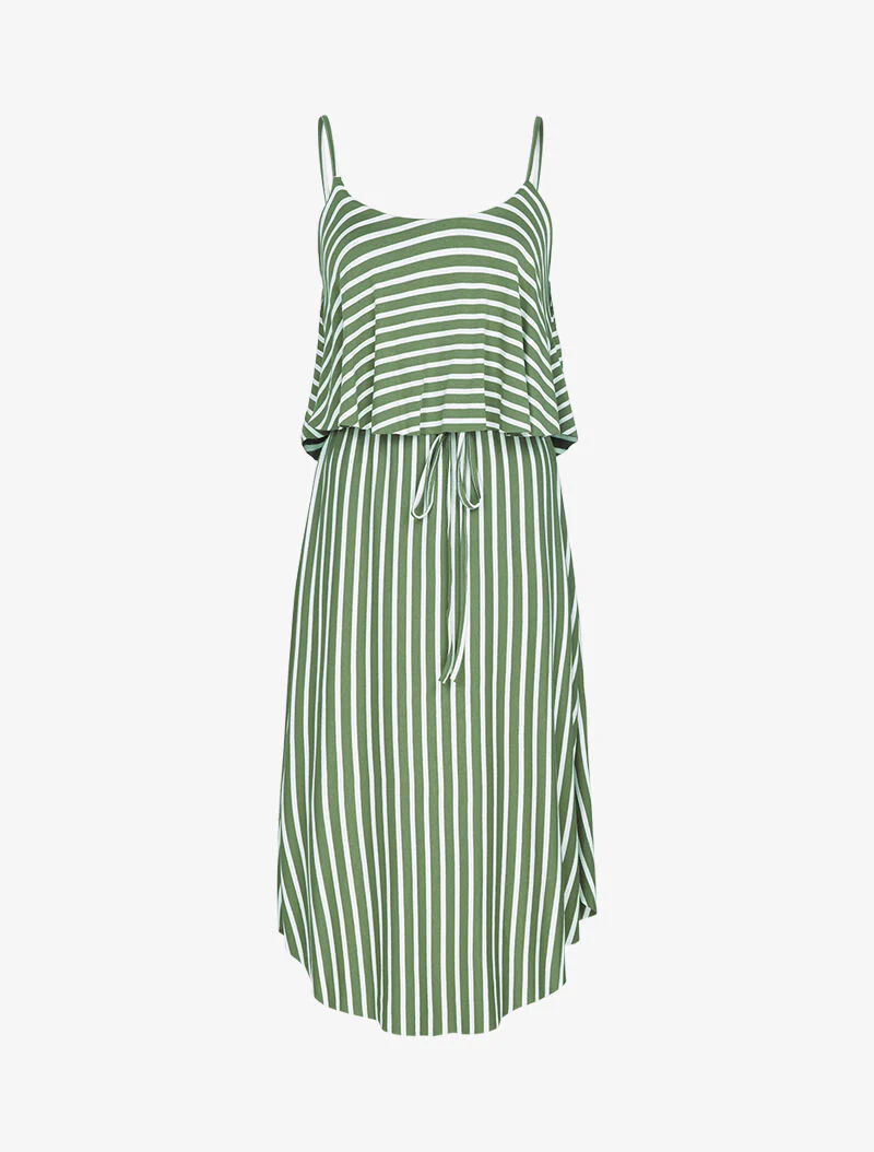 Gestreepte jurk met grote flap - kaki