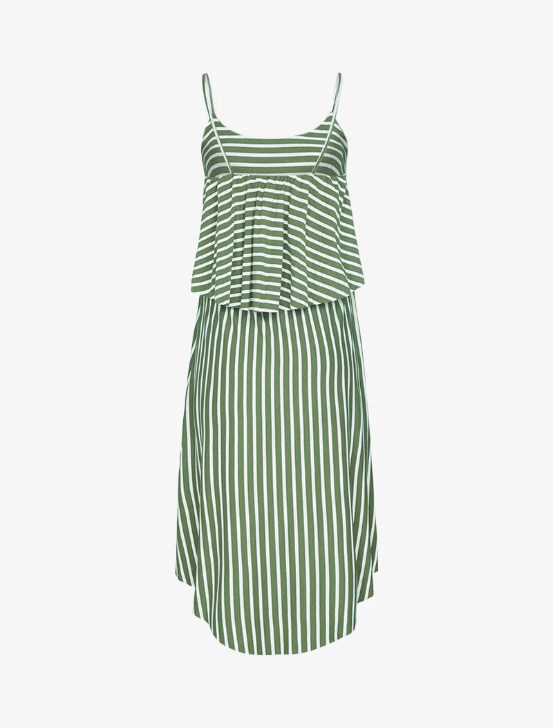 Gestreepte jurk met grote flap - kaki - Image 2