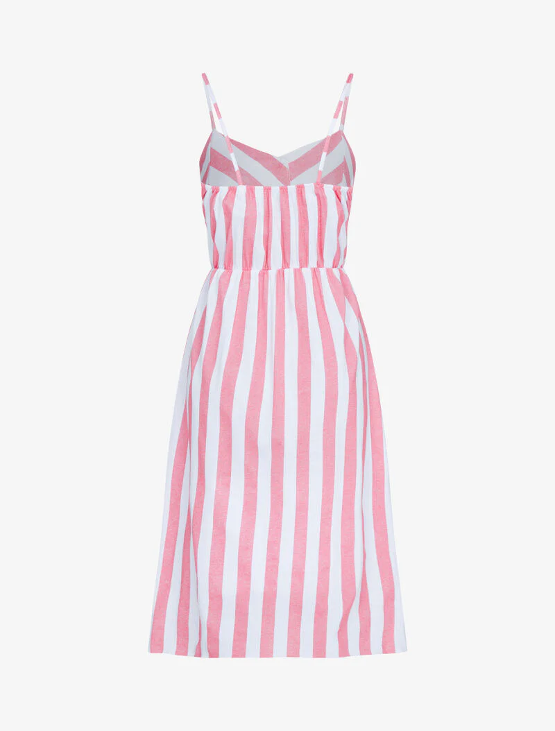 Gestreepte jurk met knoopsluiting bij de buste - rood - Image 2