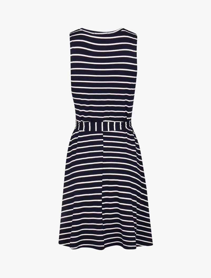 Gestreepte jurk met sleutelgatdetail - marine - Image 2