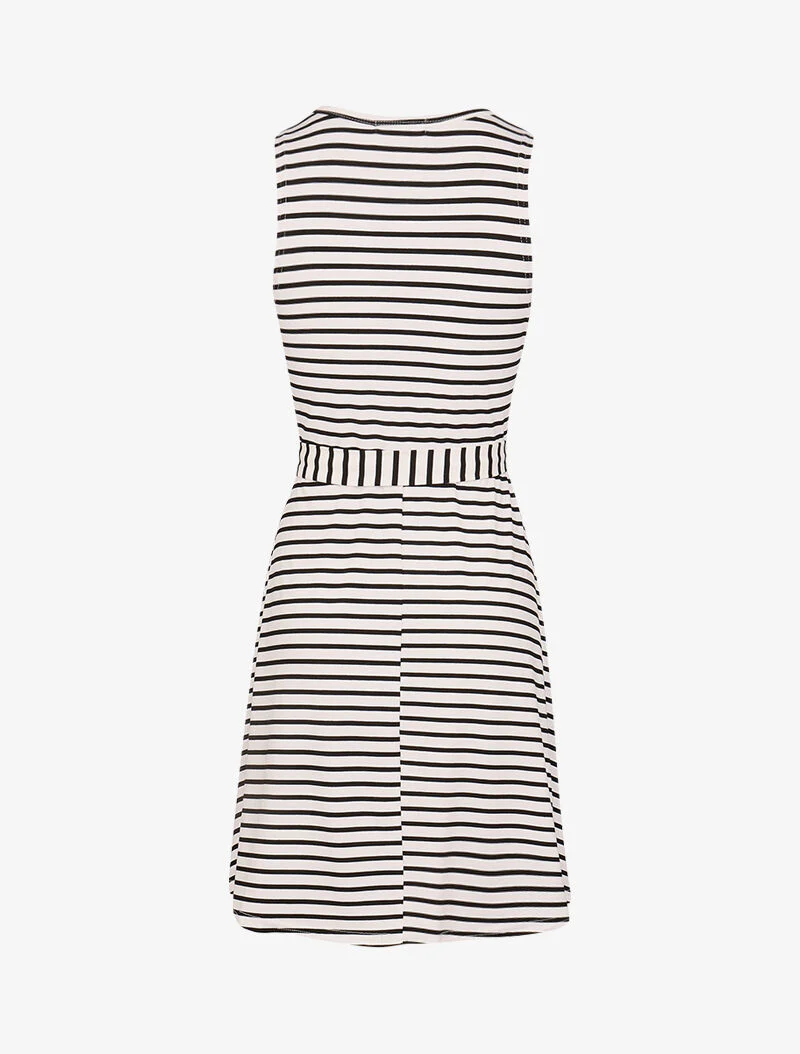 Gestreepte jurk met sleutelgatdetail - wit - Image 2