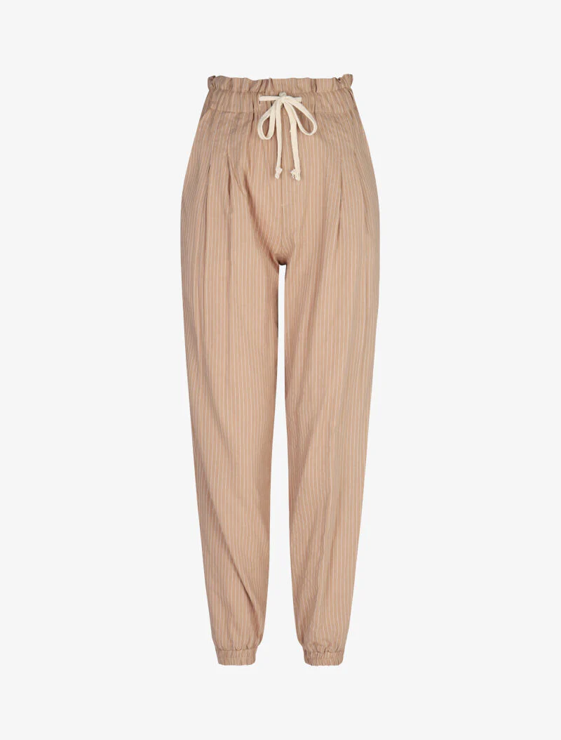 Gestreepte katoenen broek in haremstijl - beige