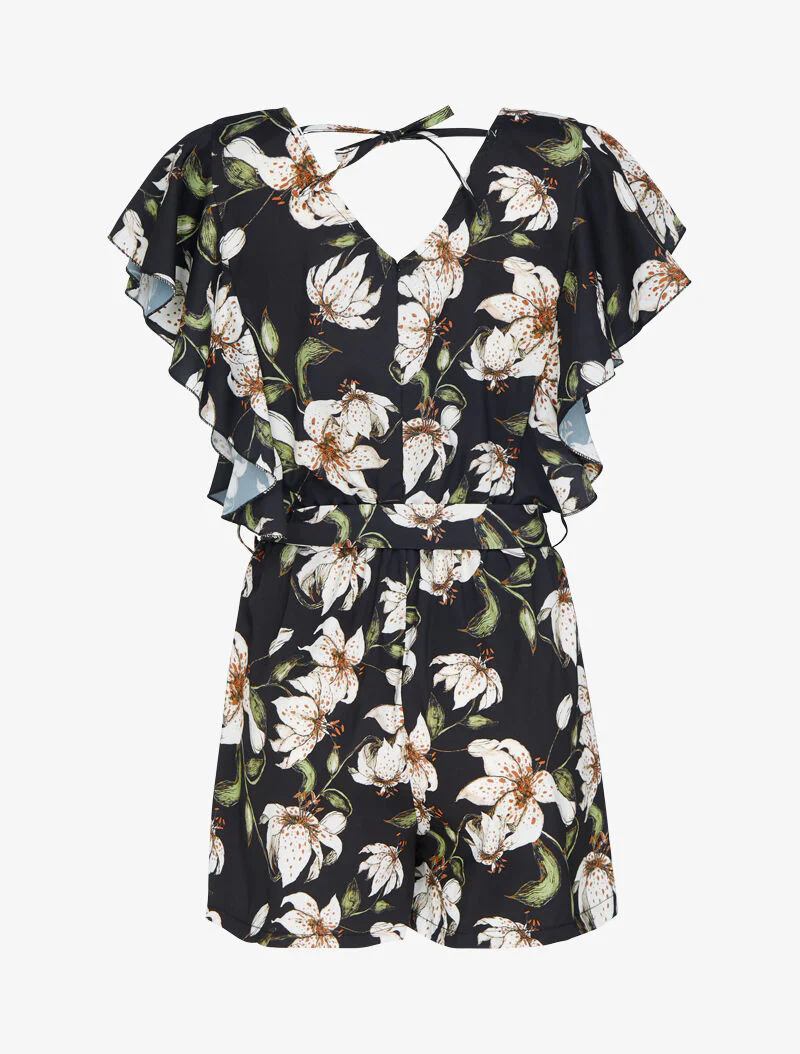 Gestreepte playsuit met ruches - zwart - Image 3