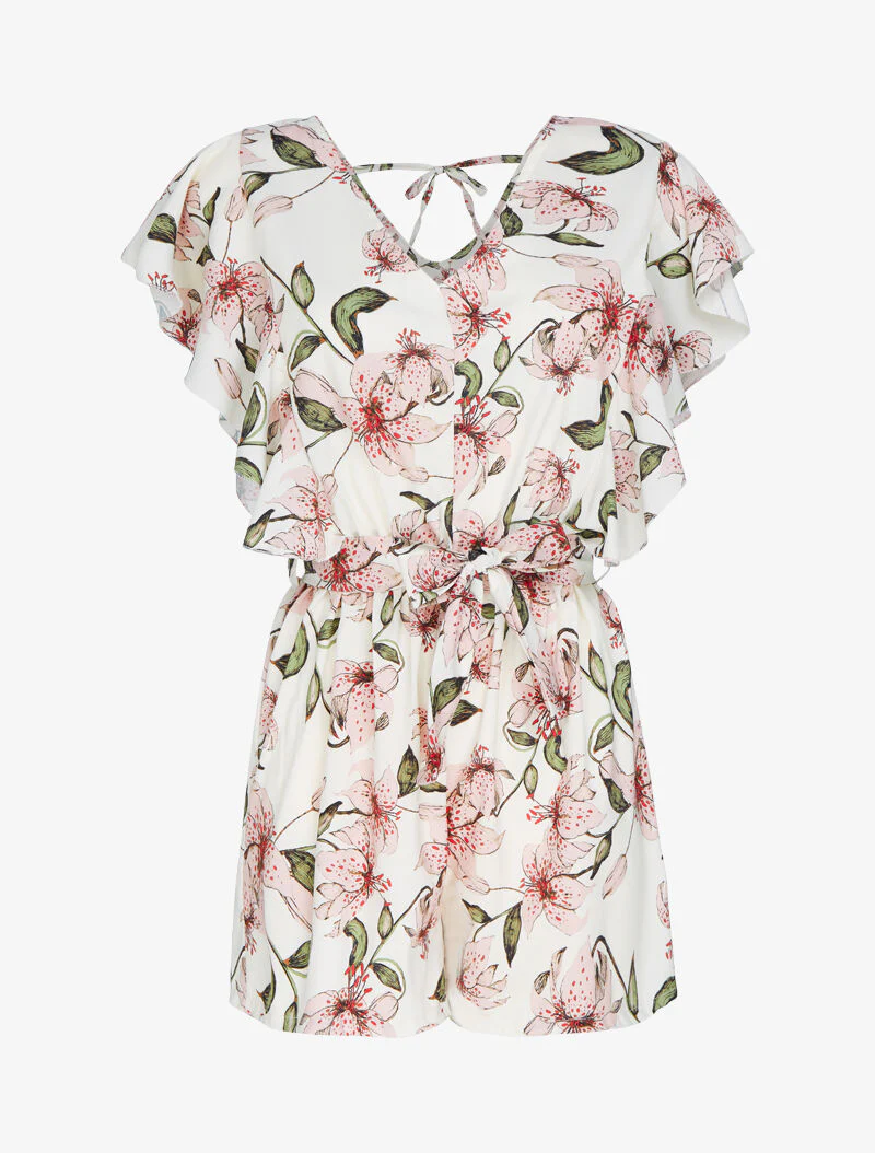 Gestreepte playsuit met ruches - ecru - Image 2