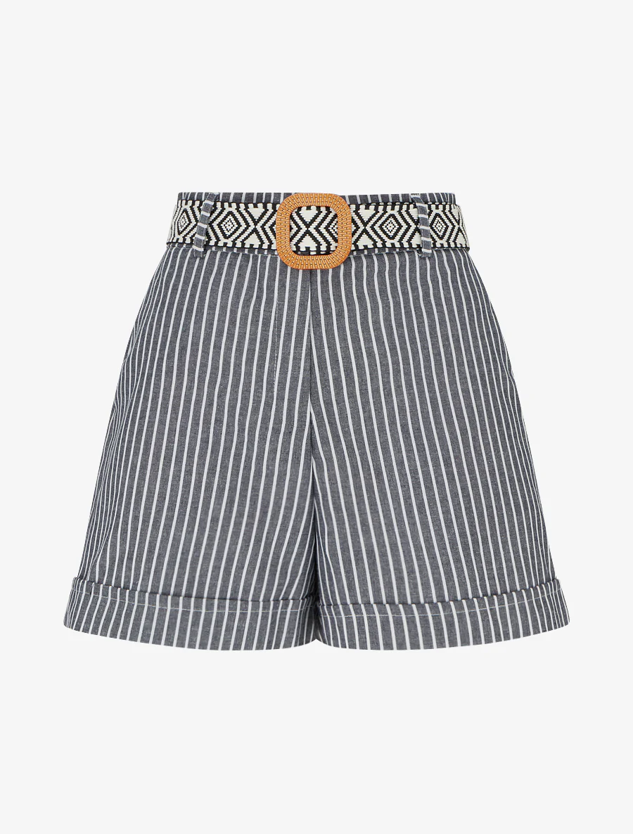Gestreepte rechte short - Grijs