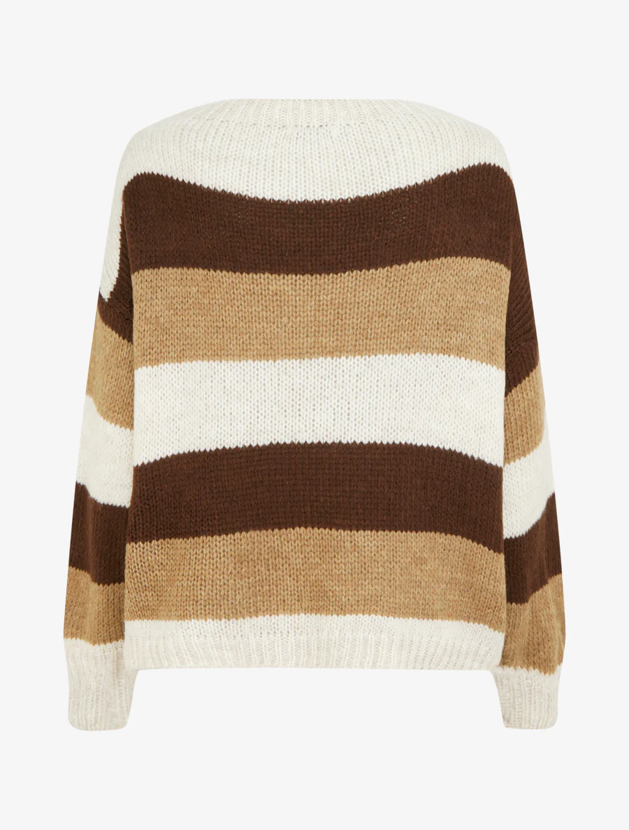 Gestreepte rechte trui met ronde hals - Beige - Image 2