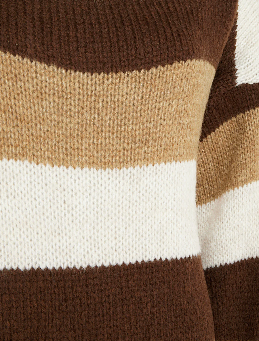 Gestreepte rechte trui met ronde hals - Beige - Image 3