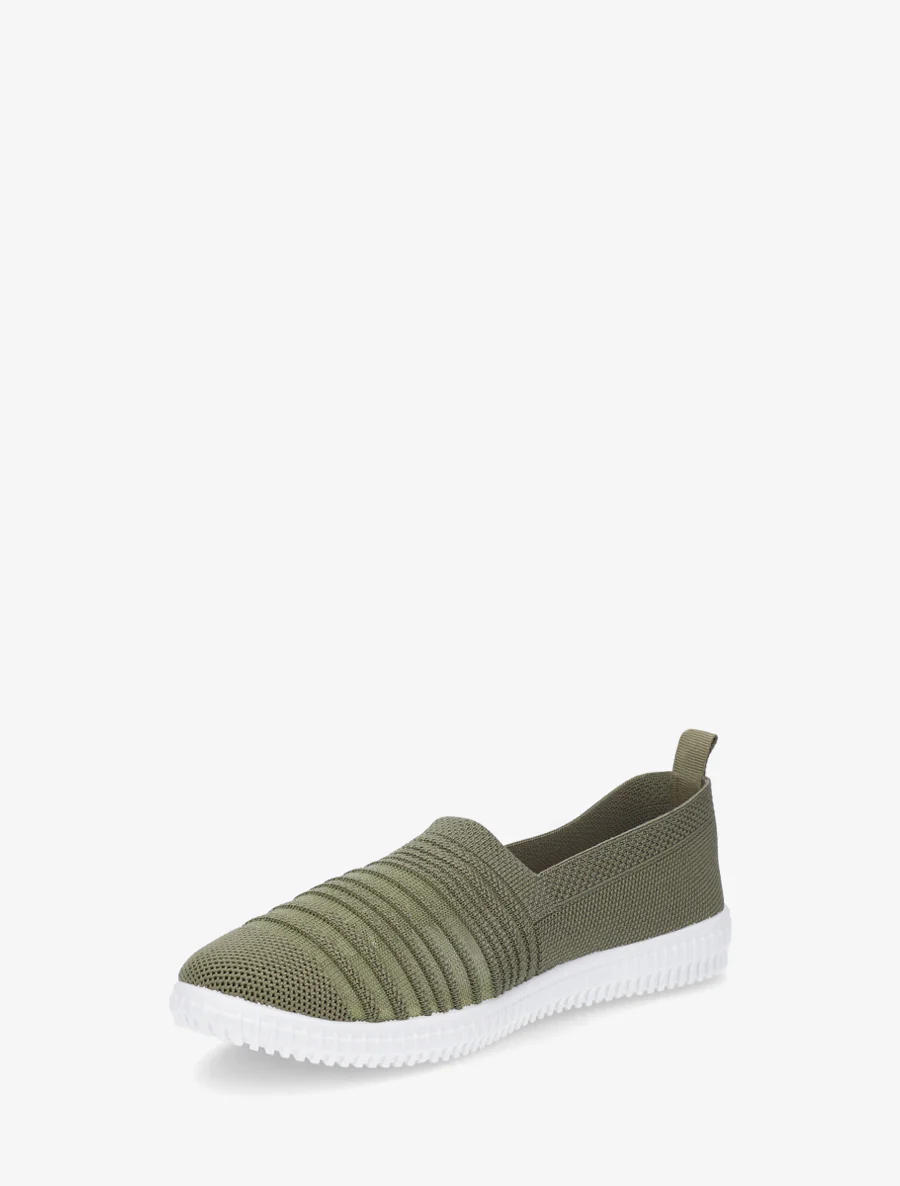 Gestreepte slip-on van opengewerkt breiwerk - Kaki - Image 3