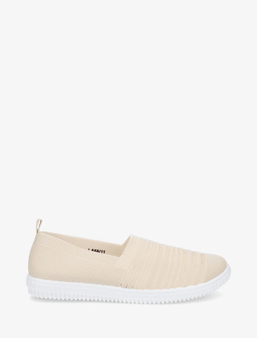 Gestreepte slip-on van opengewerkt breiwerk - Beige