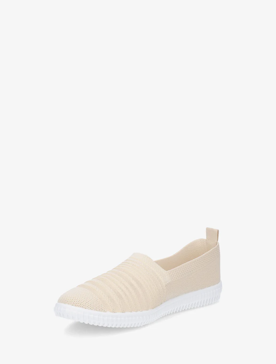 Gestreepte slip-on van opengewerkt breiwerk - Beige - Image 3