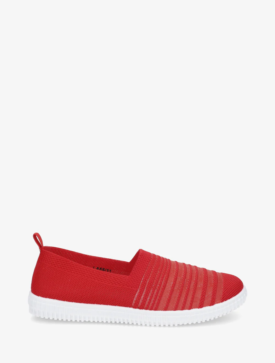Gestreepte slip-on van opengewerkt breiwerk - Rood