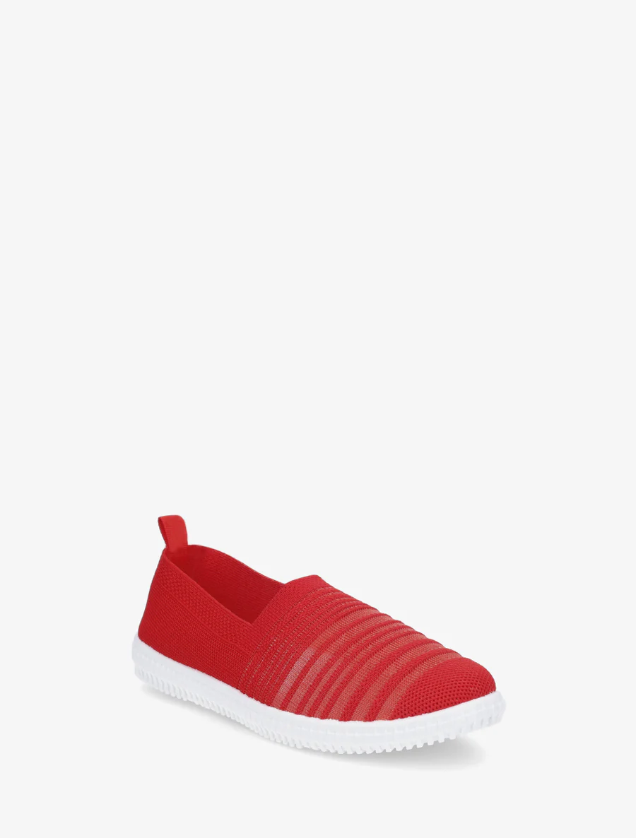 Gestreepte slip-on van opengewerkt breiwerk - Rood - Image 2