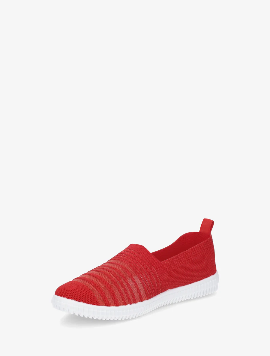 Gestreepte slip-on van opengewerkt breiwerk - Rood - Image 3