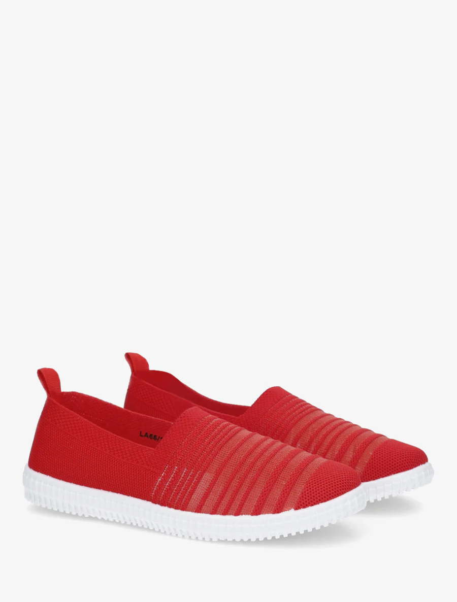 Gestreepte slip-on van opengewerkt breiwerk - Rood - Image 4