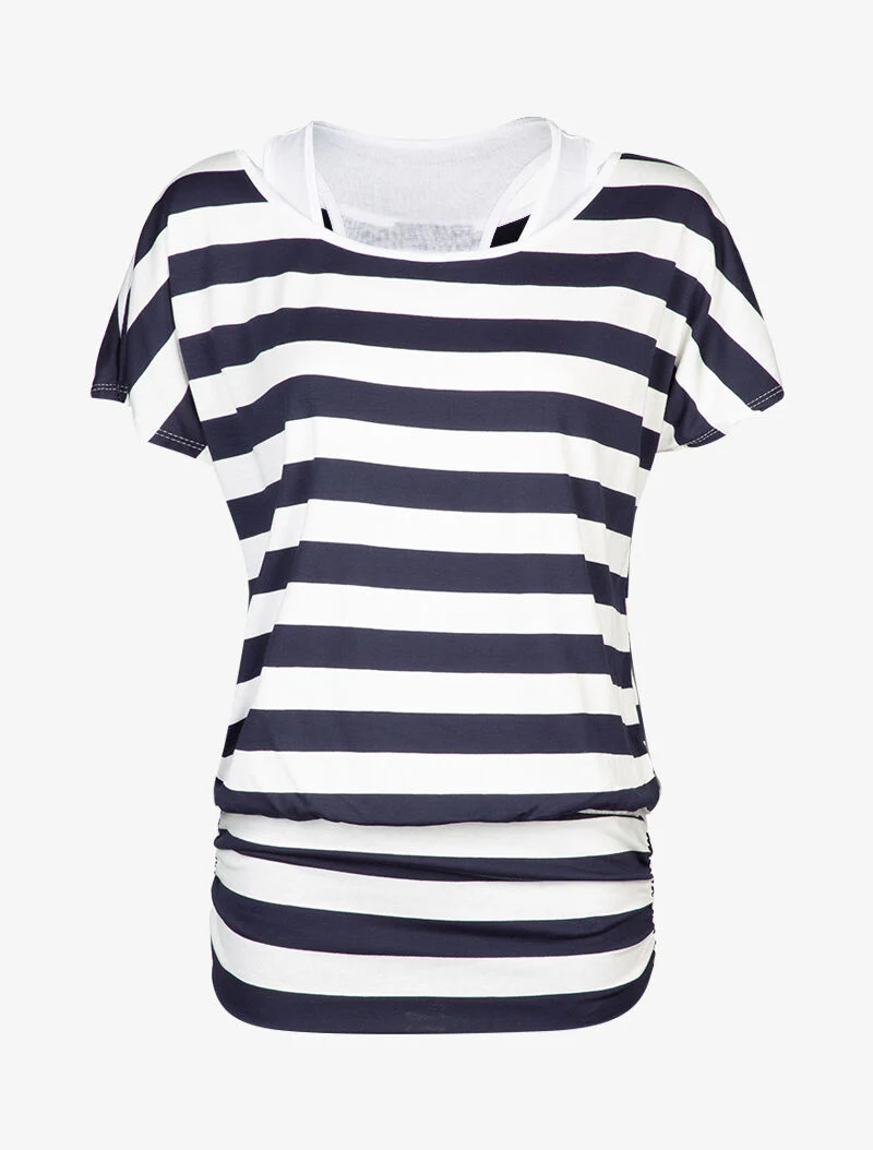 Gestreepte top met ingebouwde tanktop - marine - Image 2