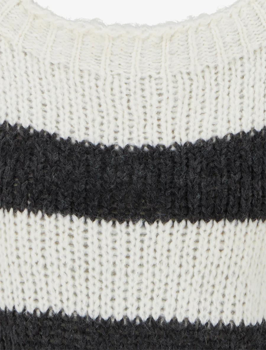 Gestreepte trui met ronde hals - Crème - Image 3