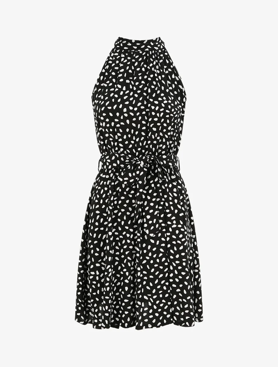 Getailleerde jurk met gespikkelde print - Zwart